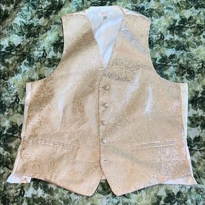 Italian Silk Ivory Cream Embroidered Jacquard‎ Formal Vest XL/TG Made in Canada